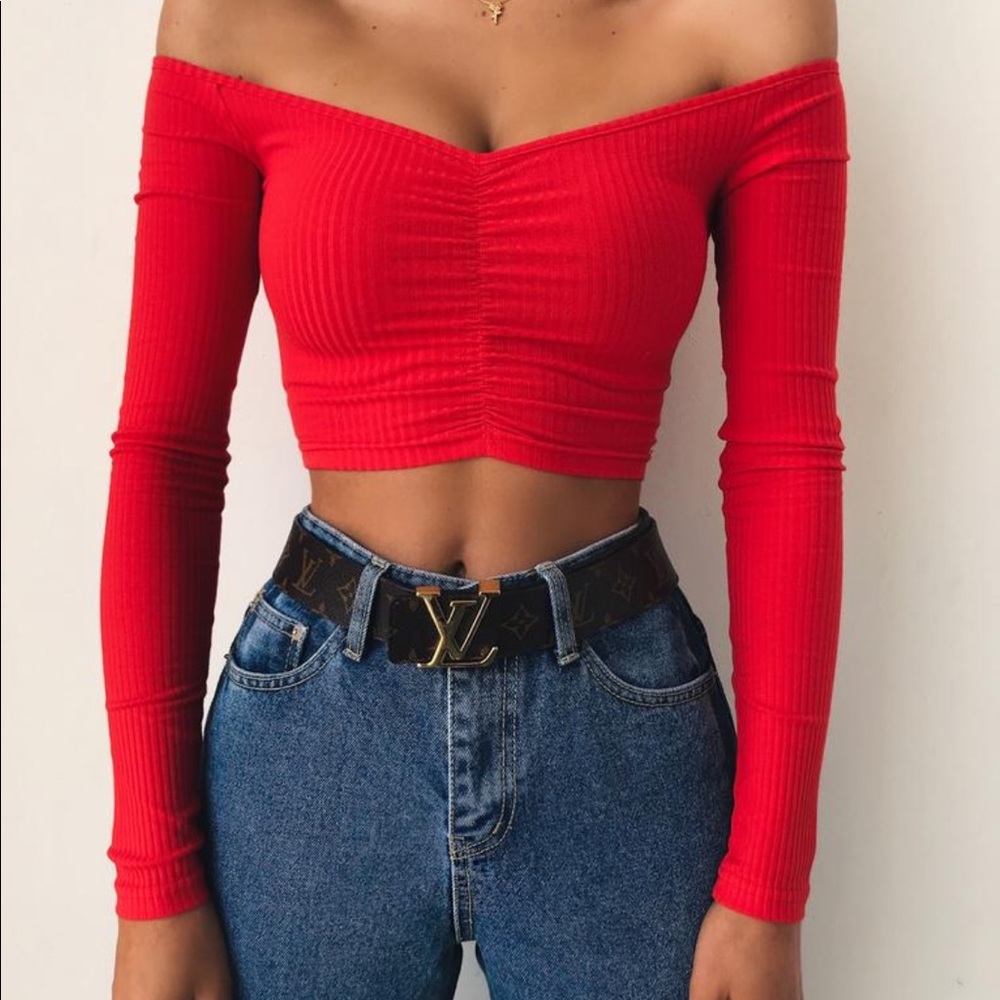 Tiger Mist off the shoulder top